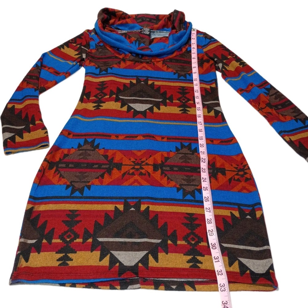Rue 21 Aztec Print Dress Junior Womens Medium Cowl Neck Long Sleeve Western‎ - Picture 5 of 9